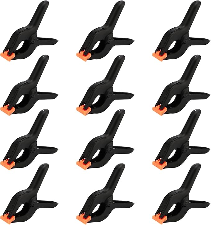 MOUYAT 12 Pack 6 Inch Spring Clamps, Nylon Spring Clamp, Plastic Heavy Duty Grip Clips Strong Grip Backdrop Clips for Background Muslin, Paper, Canvas, Photo Studio, 3 Inch Opening