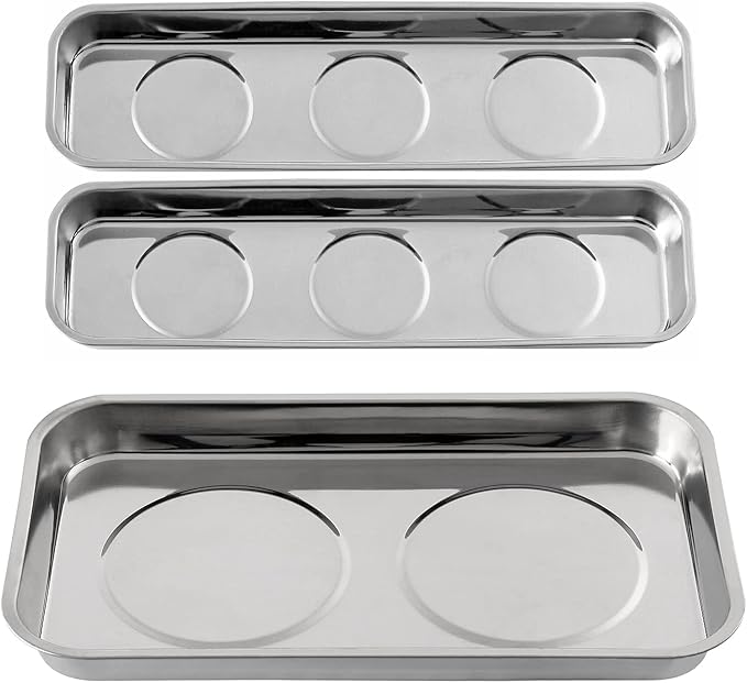 3 Pieces Magnetic Trays Set Stainless Steel Magnet Tool Tray Parts Holder for Screws, Sockets, Bolts, Pins, Mechanic's and Automotive