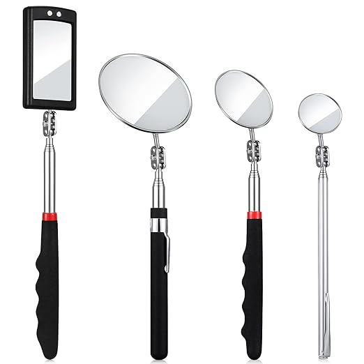 4 Pieces Telescoping Inspection Mirror Telescoping LED Lighted Flexible Inspection Mirror Tool for Checking Observing Vehicle Small Parts (Elegant Style)