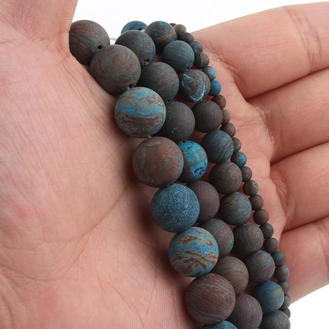 8mm Blue Pattern Jasper Bead, 15-Inch Matte Round Loose Stone Beads - Image 7