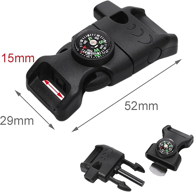 5/8 Inch Compass Flint Scraper Fire Starter Whistle Buckle Paracord Bracelet Outdoor Camping Emergency Survival Travel Kits