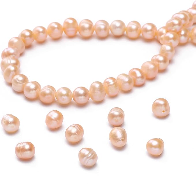 Natural Pearl Beads Potato 7-8mm Pink Freshwater Cultured Loose Gemstone Beads for DIY Jewelry Making 13.8''/Strand HQ