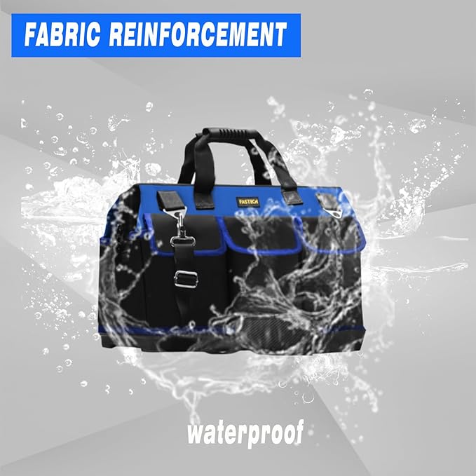 20 Inch Bottom Tools Bag With Wide Mouth For Tool Storage, Carrier and Organizer, Heavy Duty Tool Tote Bag for Men/Women, Wide Mouth Tool Bag With Inside Pockets (20 Inch)