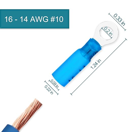60 PCS Heat Shrink Wire Connectors, 16-14 AWG Ring Terminals, 16-14 Gauge #10 Automotive Marine Ring Connectors by Housun