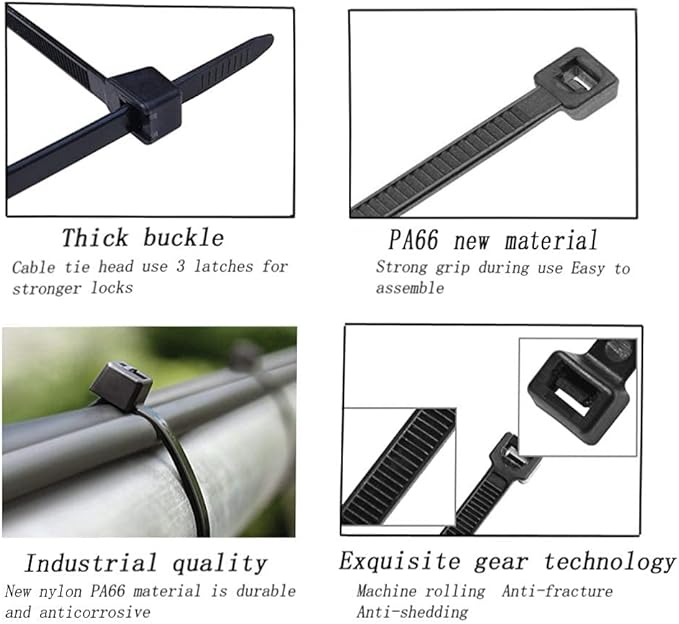 Black zip ties large Cable ties Nylon zip ties 16 inch long Zip ties100 per pack Environmentally friendly Industrial quality Uses 3 latches for stronger locks With 60 Pounds Tensile