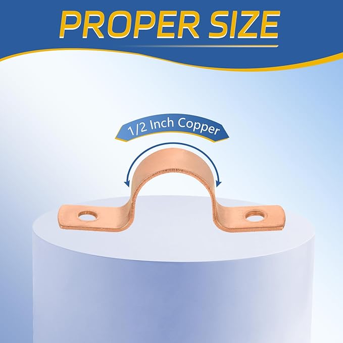 50-PACK GUOFIS 1/2Inch C x 1/2Inch C Copper Pipe Straps Clamp with Two Holes, Two-Hole Clamps Mount for Residential, Commercial(COPPER023)