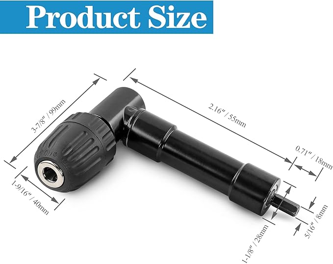 Cordless Right Angle Drill Adapter, 90 Degree Adapter Drill 8mm Hex Shank Power Tool Attachment (Chuck Range: 0.8mm-10mm)