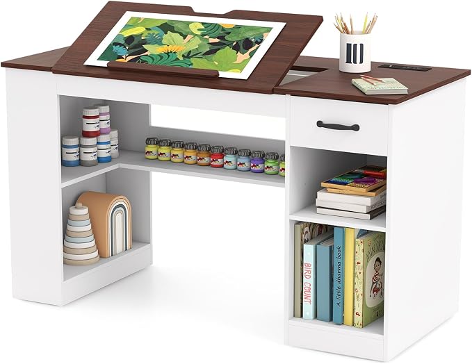 Verano Garden 55.1" Drafting Table, Craft Art Table, Computer Desk | Storage - Image 9
