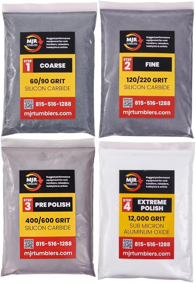Refill Grit Kit w MJR Tumblers Premium Quality Extreme Polish 12,000 Grit Sub Micron Aluminum Oxide Polish for Unparalleled Result. For 15lb Rock Tumblers w Silicon Carbide, Disabled and Veteran Owned