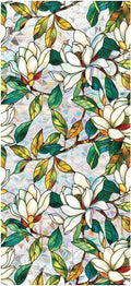 Retro Flower Window Privacy Film, Stained Glass Decals White Mangnolia Privacy by JOONOR