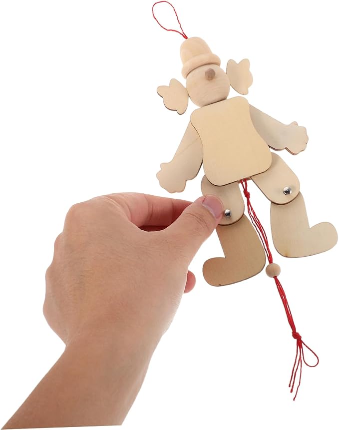 6pcs Wooden Clown Marionette Puppets Unfinished DIY Pull String Puppet - Image 4