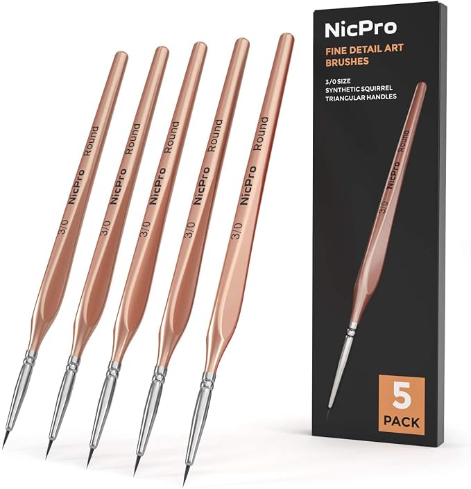 Nicpro Detail Paint Brushes 5 PCS Aesthetic Extra Fine Tip 000 Professional by Nicpro