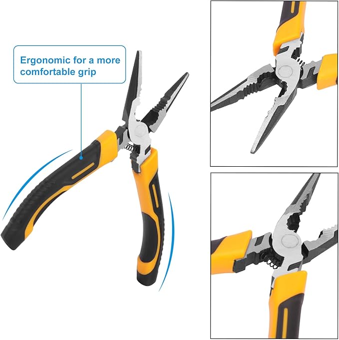 6 Packs 6 Inch Long Needle Nose Pliers with Wire Cutter, Small Long Nose Cutting Pliers Bulk for Electricians, Grips Small Parts, Bend Wire, Electronics Repair, Jewelry Making Tools, etc, by GENHAKON