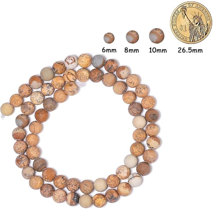 48pcs Natural Matte Picture Jasper Gemstone Beads，8mm Frosted Round Loose Stone - Image 2