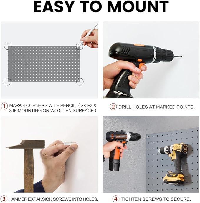 Pegboard, Metal Peg Board, Pegboards Wall Organizer with 57 Pcs Hooks, Sturdy Peg Board for Garage Tool Organization, Home & Office Wall Decoration (Grey, 3 Pack)