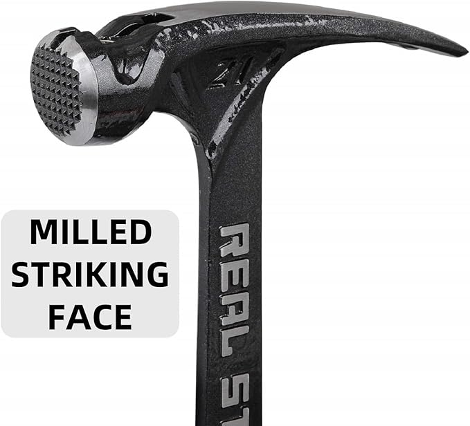 Real Steel 21 Oz One Piece Forged Milled Face Framing Hammer with Rip Claw 0517, Black
