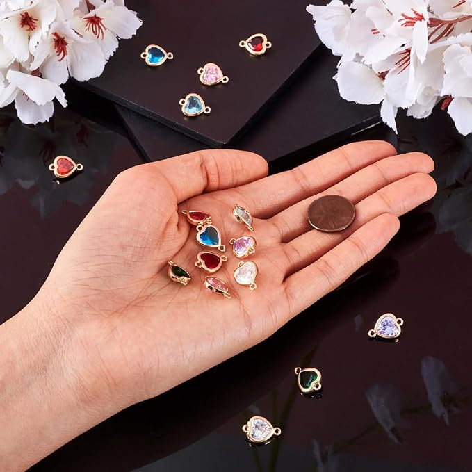 FASHEWELRY 16pcs Crystal Heart Charm Links Gold Plated Glass Heart Connector - Image 4