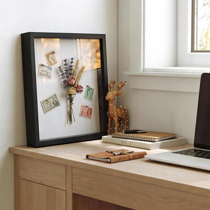 Black 8×10 Shadow Box Display Frame, Premium Linen Backboard and Included - Image 5