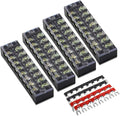 MILAPEAK 8pcs (4 Sets) 8 Positions Dual Row 600V 25A Screw Terminal Strip Blocks with Cover + 400V 25A 8 Positions Pre-Insulated Terminals Barrier Strip (Black & Red)