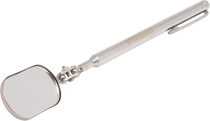 Steelman 21-Inch Telescoping Auto Inspection Mirror, Articulating 1 x 2-Inch Rounded Rectangular Mirror, Pocket Clip, Plated Brass