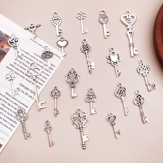 WOCRAFT 120pcs Antique Silver Small Key Charm - Image 2