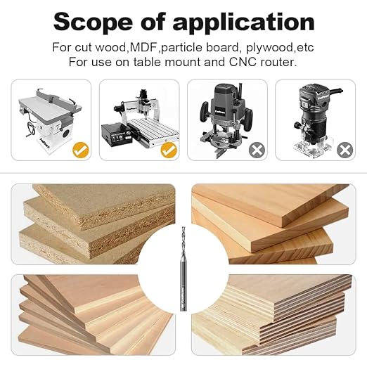 FivePears Up Cut Spiral Router Bit for CNC, 1/8 inch Cutting Diameter and 1 inch Cutting Length 1/4 inch Shank Carbide End Mill Router Bit for Wood Carving Engraving Grinding Grooving