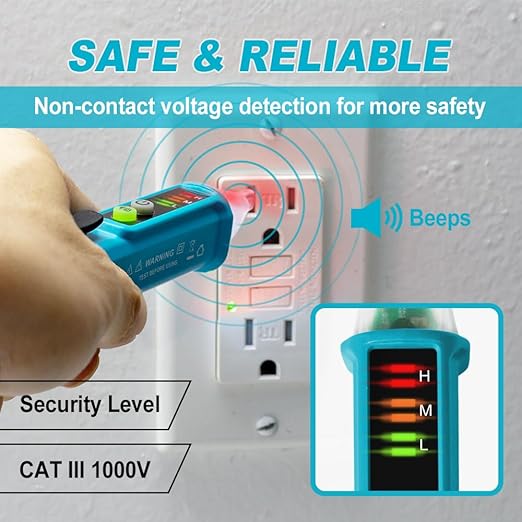 allsun Non-Contact AC Voltage Tester Pen 12-1000V, Dual Sensitivity & LED Flashlight, Live/Neutral Wire Breakpoint Finder, Auto Power-Off, Electrical Circuit Detector for Outlets, Wires, Breakers