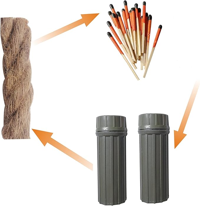 Emergency Fire Starter | Windproof & Waterproof Storm Matches with Waterproof Case & Wax Rope | Survival Gear for Camping, Hiking, Bushcraft, Bug Out Bag