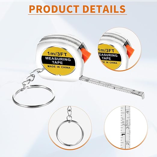 24 Pieces Tape Measure Keychains, 1.5 Inch Functional Mini Tape Measures with Stable Slide Lock Construction Party Favors Tape Measure for Birthday Party Favors Gift Bag Fillers Prize 1 m/ 3 ft