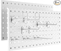 Peg Board, 2 Pack Metal Pegboard Panels Pegboards Wall Organizer with 12Pcs Hooks, Peg Board for Walls Garage Tool Storage Office Organization Kitchen Craft Room (White, 2PCS with 12 Hooks)
