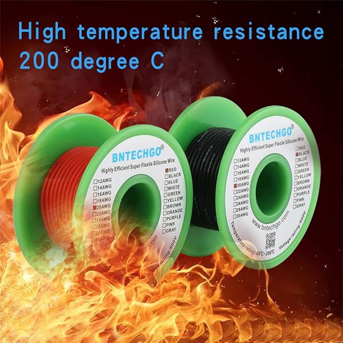 BNTECHGO 20 Gauge Silicone Wire Spool red 25ft and Black 25ft Flexible 20 AWG Stranded Tinned Copper Wire