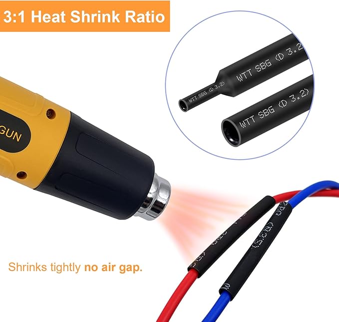 Heat Shrink Tubing Kit 355pcs - 3:1 Dual Wall Adhesive Lined - Electrical Waterproof Industrial Heat-Shrink Tubing Terminals- Marine Grade Wire Connector Shrink Wrap Tube - 3.15" Length - Black