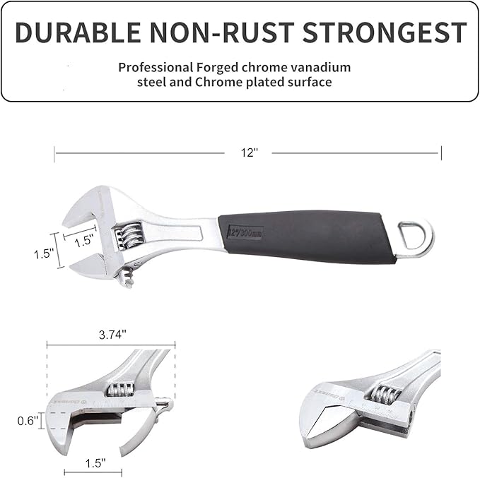 Donext 12 Inch Adjustable Wrench Professional Hand Tool Soft Handle