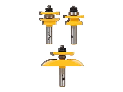 YONICO Raised Panel Cabinet Door Rail and Stile Router Bits Set 3 Bit Round Over 1/2-Inch Shank 12343
