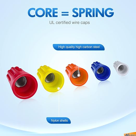 Nilight 220PCS Wire Screw Caps Terminals Kit 5 Sizes Electrical Assortment Spring Thread Insulated Twist on Connectors for 22-12 AWG Wires