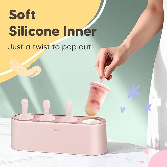 Popsicle Mold Set 4 Pieces Homemade Silicone Popsicle Maker Easy Release Ice - Image 2