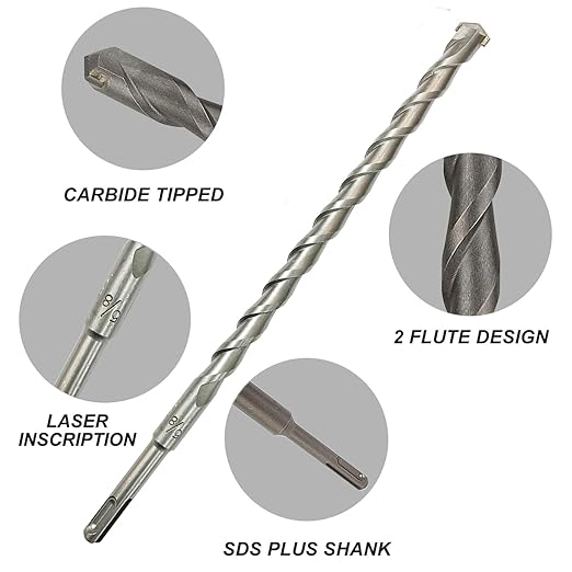 SDS Plus Drill Bits – 4pcs 12 Inch Concrete Masonry SDS Plus Drill Bit Set - Carbide Tipped - Rotary Hammer Drill Bits for Brick, Stone, Concrete (5/8” x 12”, 3/4” x 12”, 7/8” x 12”, 1” x 12”)