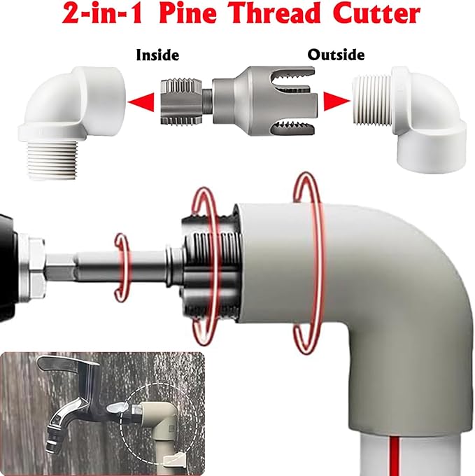 Pipe Threading Tool Kit with Internal & External Threader, 1/2"+ 3/4" Pipe Sizes Rethreading Tool,Pipe Thread Cutting Tool, Electric Drill Compatible PVC Pipe Threader Kit, Pipe Sizes Rethreading Tool
