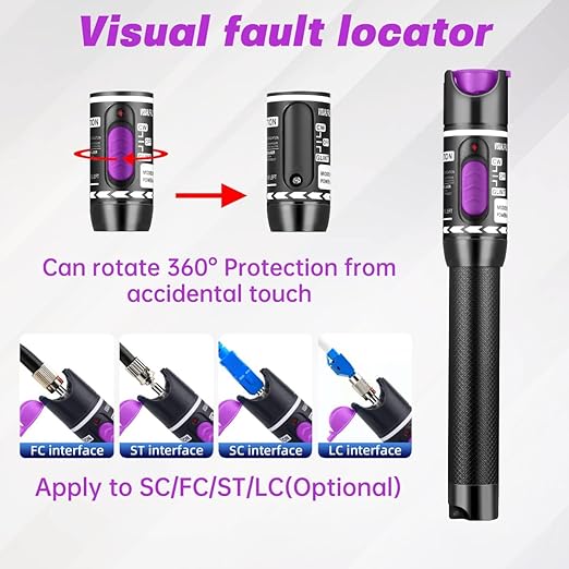 Moocci Visual Fault Locator - VFL Fiber Optic Cable Tester Meter Kit with FC Male to LC Female Adapter - Fiber Optic Tools Source Tester Detector for LC/FC/SC/ST, Network Cable Test