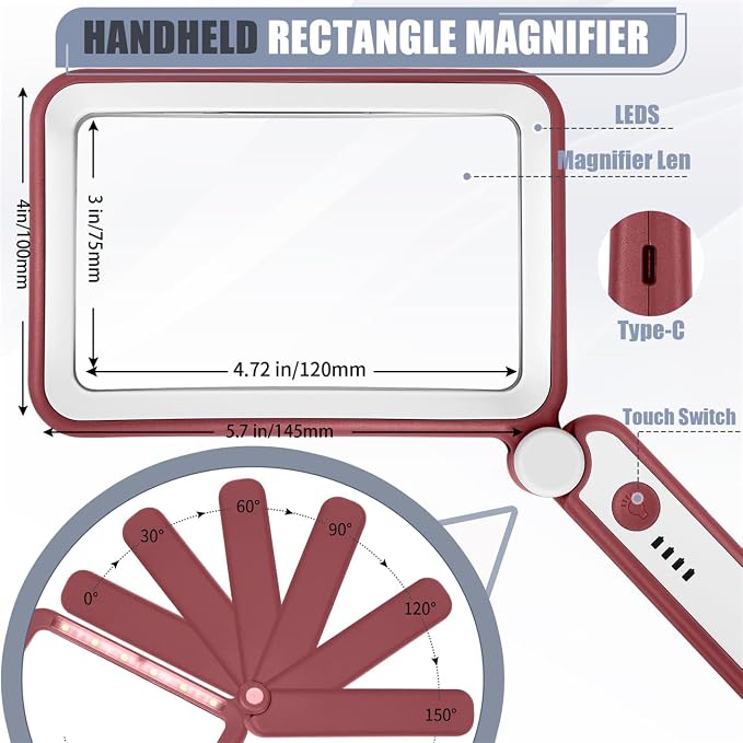 Magnifying Glass for Reading, Rechargeable 5X Large Page Magnifier - Image 6