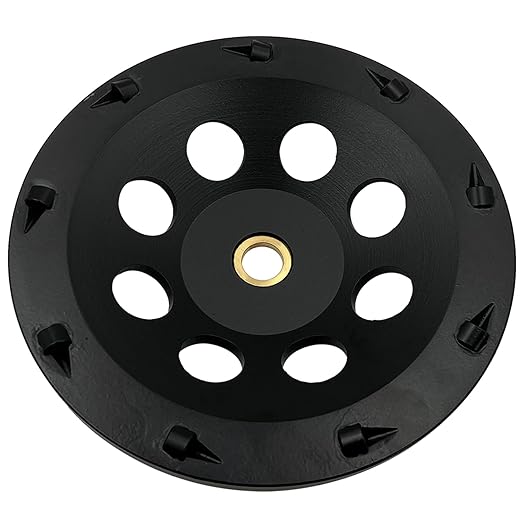 7" PCD Grinding Wheel for Epoxy, Glue, Mastic and Paint, 9 PCD Segments, 7/8"-5/8" Non-Threaded Arbor