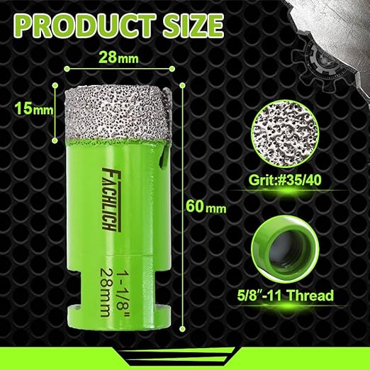 Diamond Core Drill Bits,1-1/8" 28mm Tile Drill Bits Vacuum Brazed Diamond Hole Saw for Porcelain Tile,Granite,Marble,Concrete,Masonry,Brick