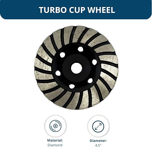 Benchmark Abrasives Grinding Wheels 4 1/2 Inch Turbo Diamond Cup Wheel with 5/8"-11 Arbor Hole for Masonry, Marble, Natural Stone, Concrete Grinding Wheel - Angle Grinder Attachments (4.5”)
