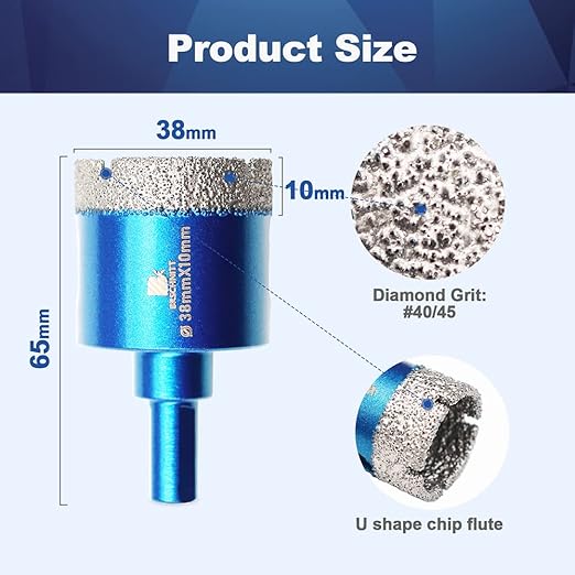 Dry Diamond Core Drill Bit Set,BRSCHNITT 1 1/2 Inch (38 mm) Diamond Hole Saw Core Drill Bit with Triangle Shank for Porcelain Tile Ceramic Stone Granite Marble