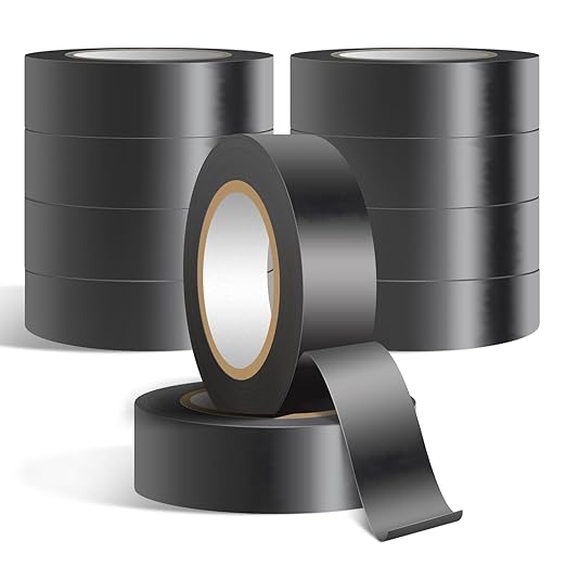 10 Pack Black Electrical Tape Waterproof，3/4 in x 60ft，High Temperature Electric Tape Weatherproof Home Outdoor Multipurpose Insulating Wire Wrapping，Maximum Voltage