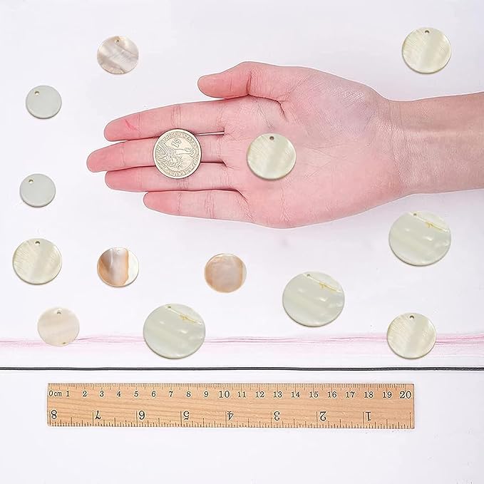 SUNNYCLUE 1 Box 32Pcs 4 Size Natural Freshwater Shell Pendants Flat Round - Image 3
