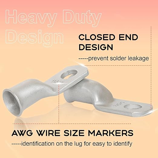6 AWG 5/16" Heavy Duty Battery Ring Terminals (25 pcs.), 6 Gauge Tinned Copper Ring Terminal Connectors