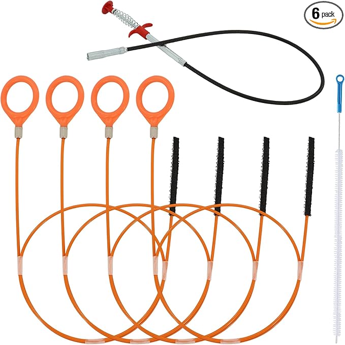 Drain Snake Kit for Hair Removal and Clog Cleaning, Snake Drain Hair Removal Tool for Shower, Sink and Tub Drains (6 Pcs)
