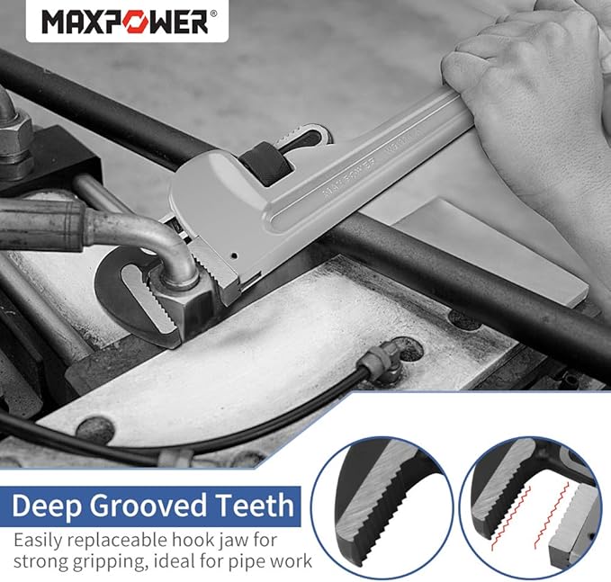 MAXPOWER 24 inch Pipe Wrench Aluminum Straight Pipe Wrench Heavy Duty 24-Inch Plumbers Wrench