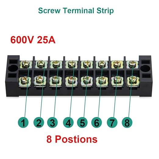MILAPEAK Terminal Block and Strip - 4pcs 8 Position 600V 25A Dual Row Screw Terminals with Cover + 4pcs Pre-Insulated Barrier Jumper Strips Black & Red + Insulated Fork Wire Connectors
